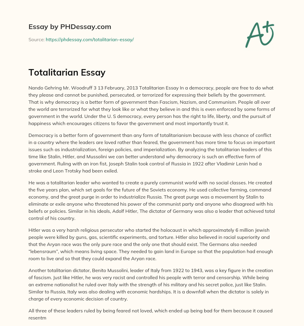 Totalitarian Essay essay
