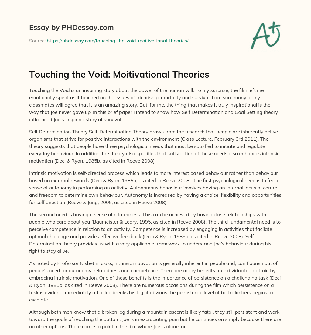Touching the Void: Moitivational Theories essay