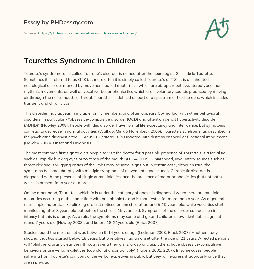 Tourettes Syndrome in Children essay