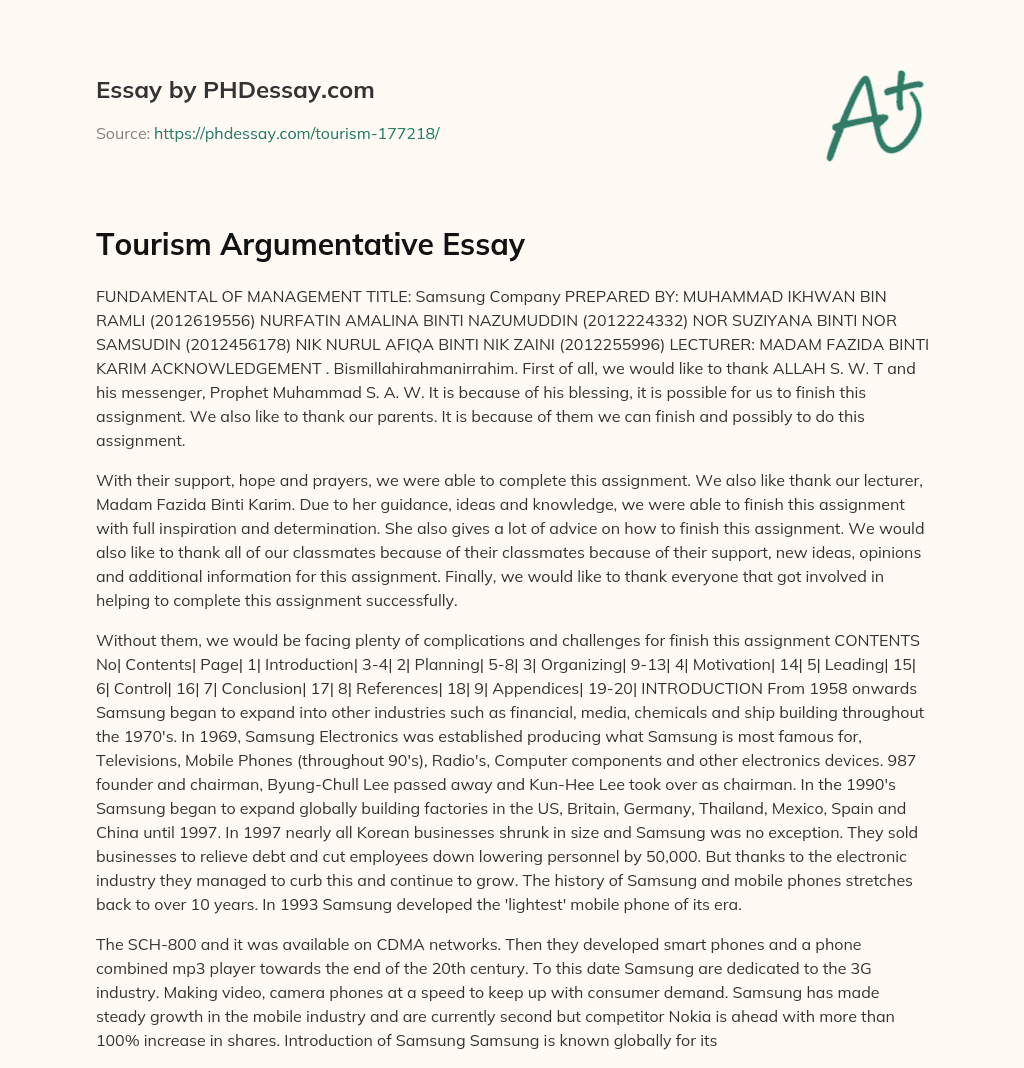 Tourism Argumentative Essay essay