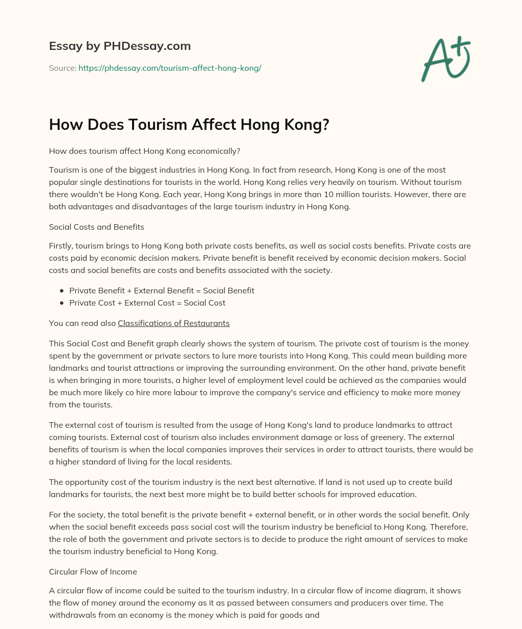 How Does Tourism Affect Hong Kong? essay