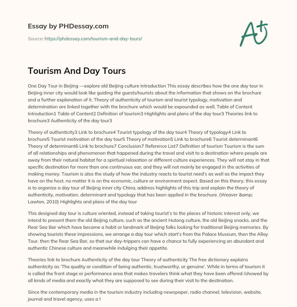 Tourism And  Day Tours essay