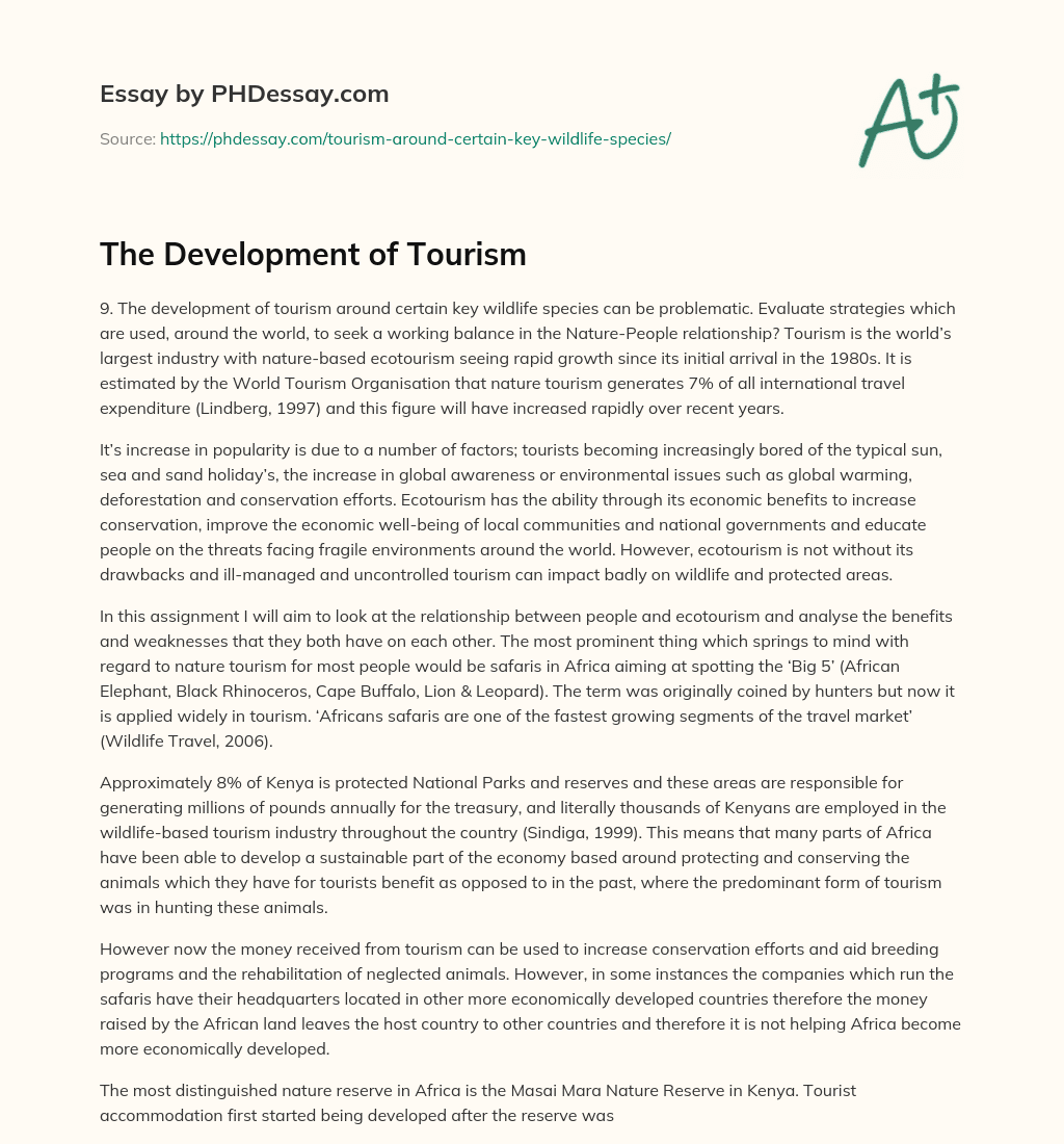 The Development of Tourism essay