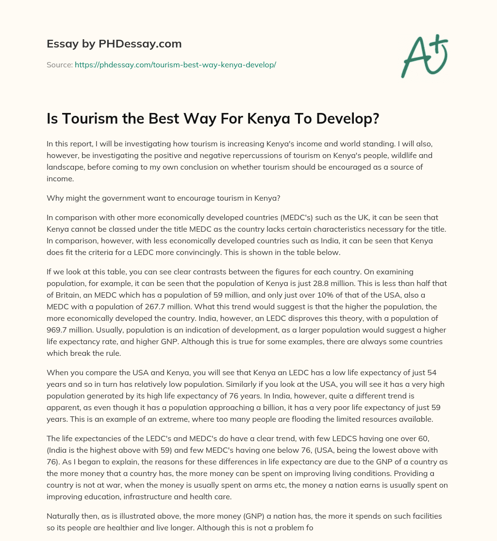 Is Tourism the Best Way For Kenya To Develop? essay