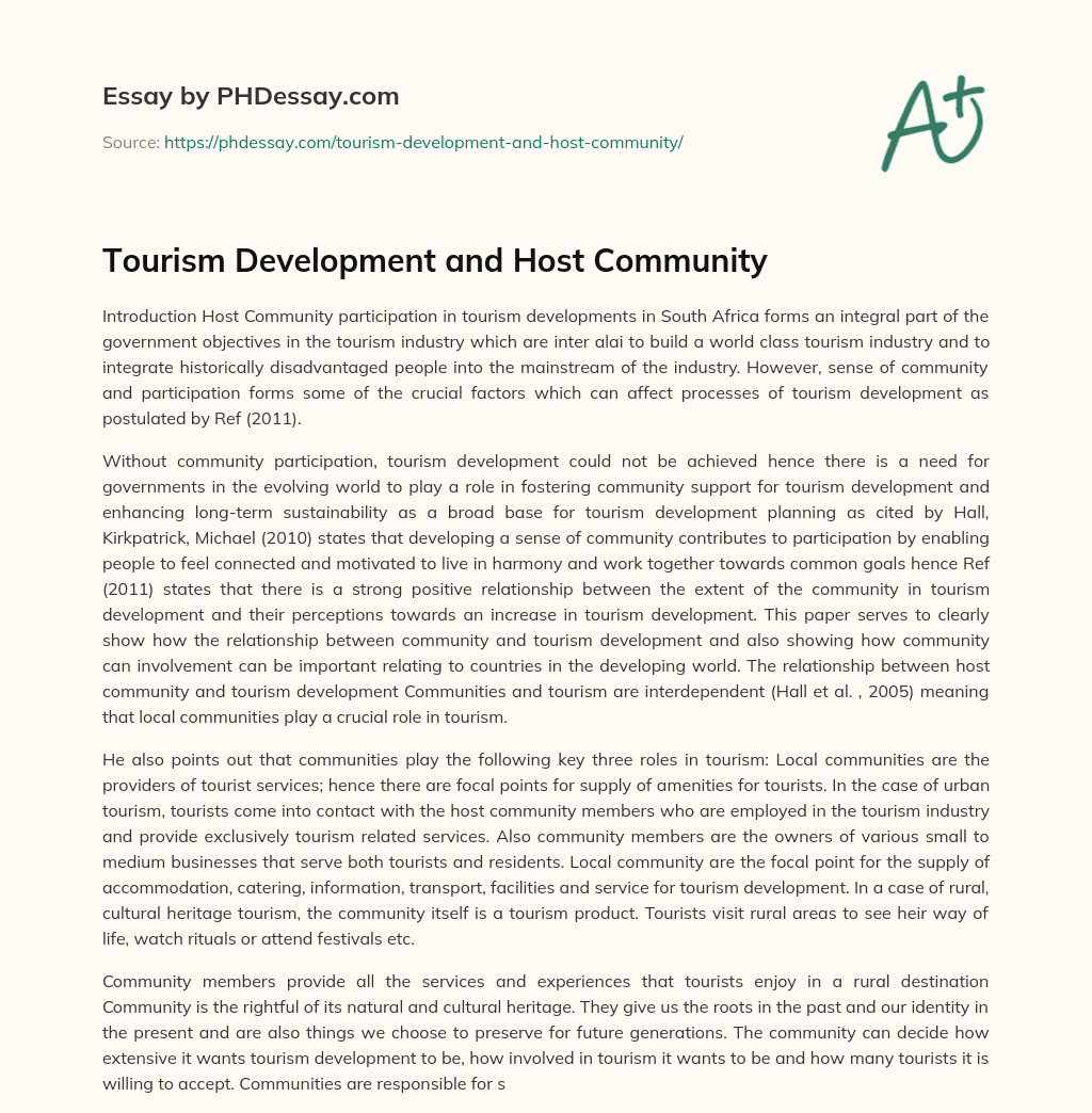 Tourism Development and Host Community essay
