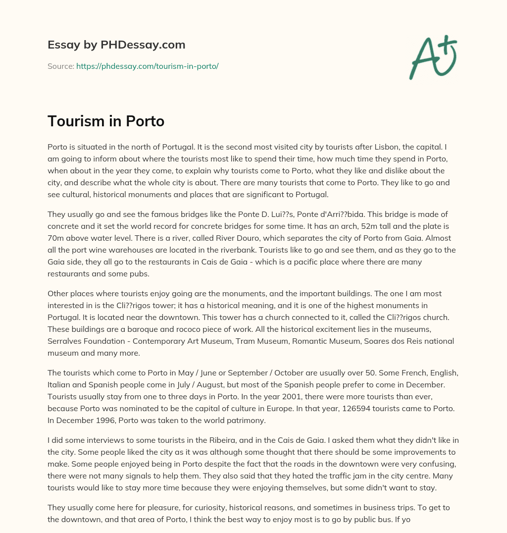 Tourism in Porto essay