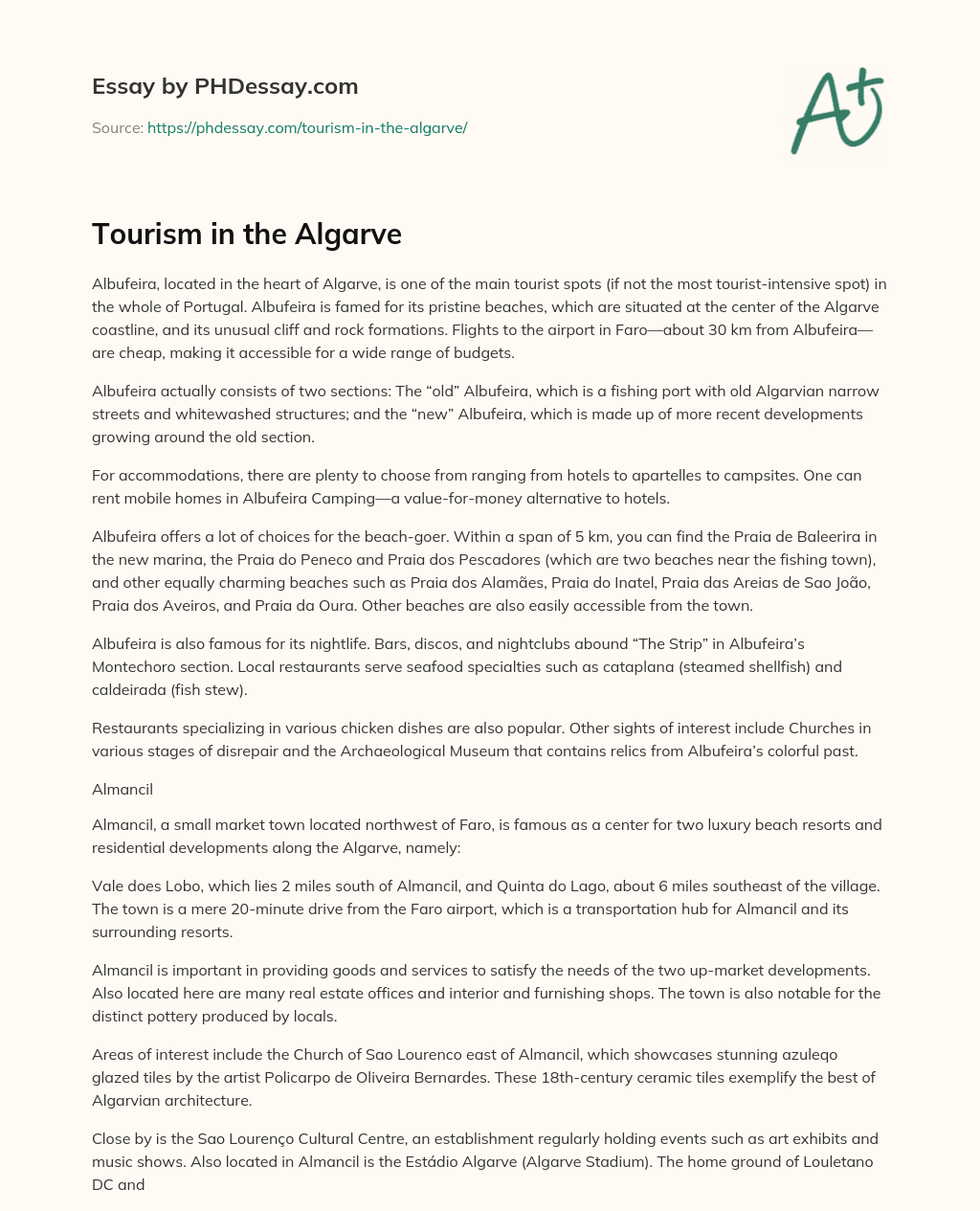 Tourism in the Algarve essay