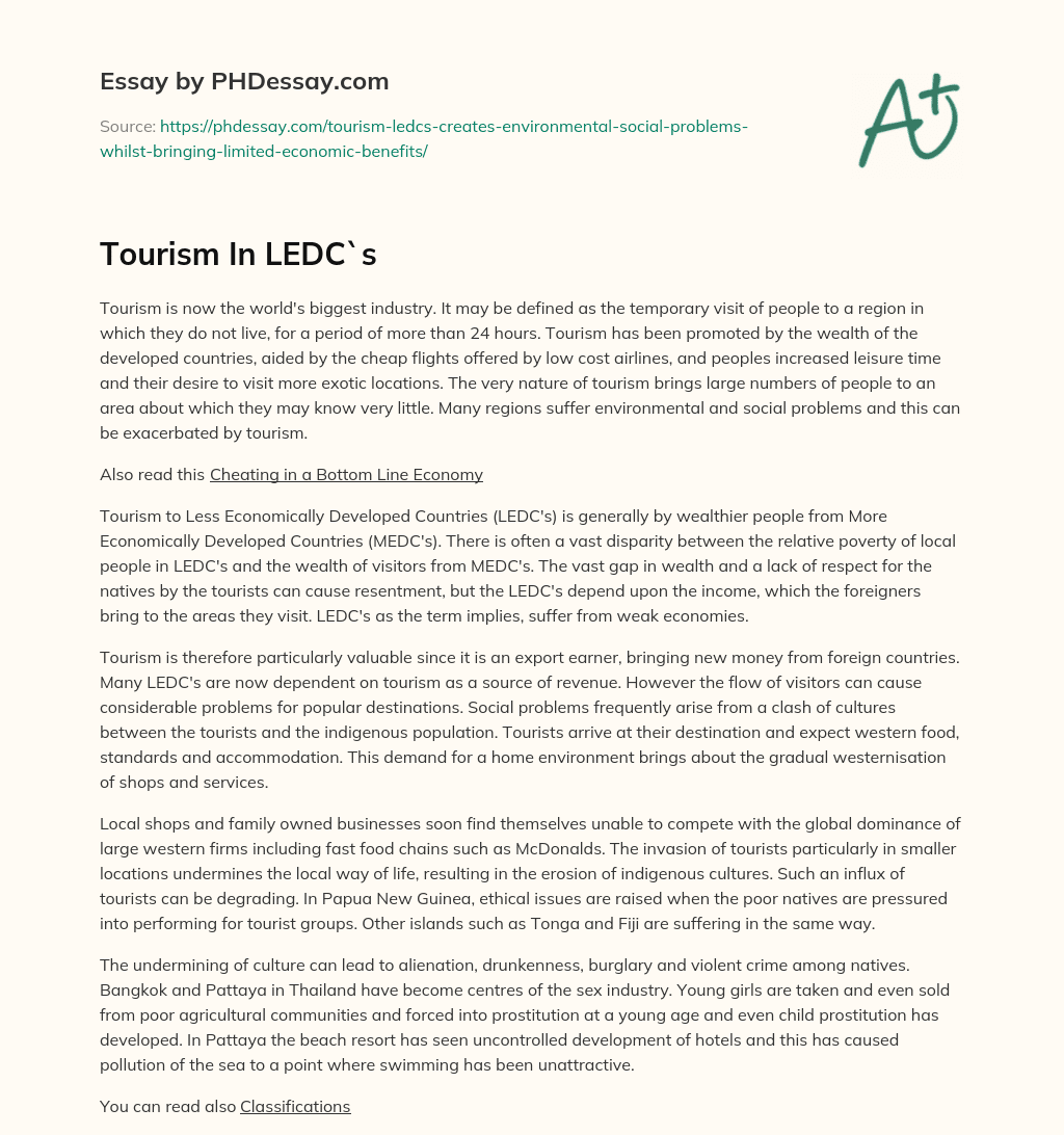 Tourism In LEDC`s essay