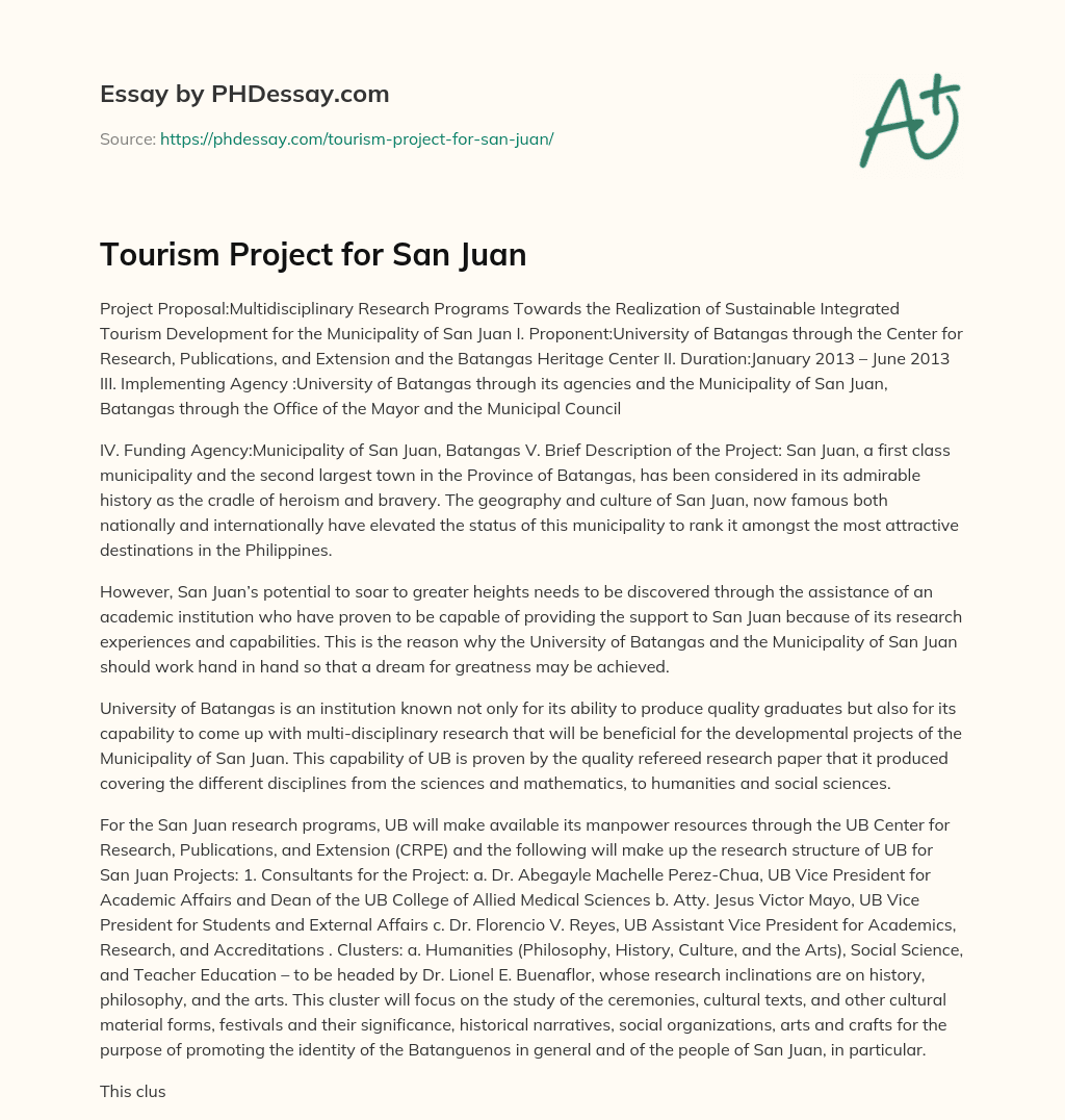 Tourism Project for San Juan essay