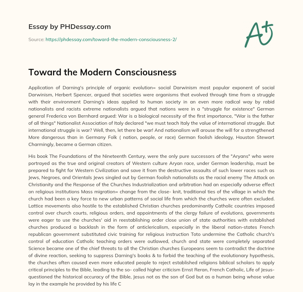 Toward the Modern Consciousness essay