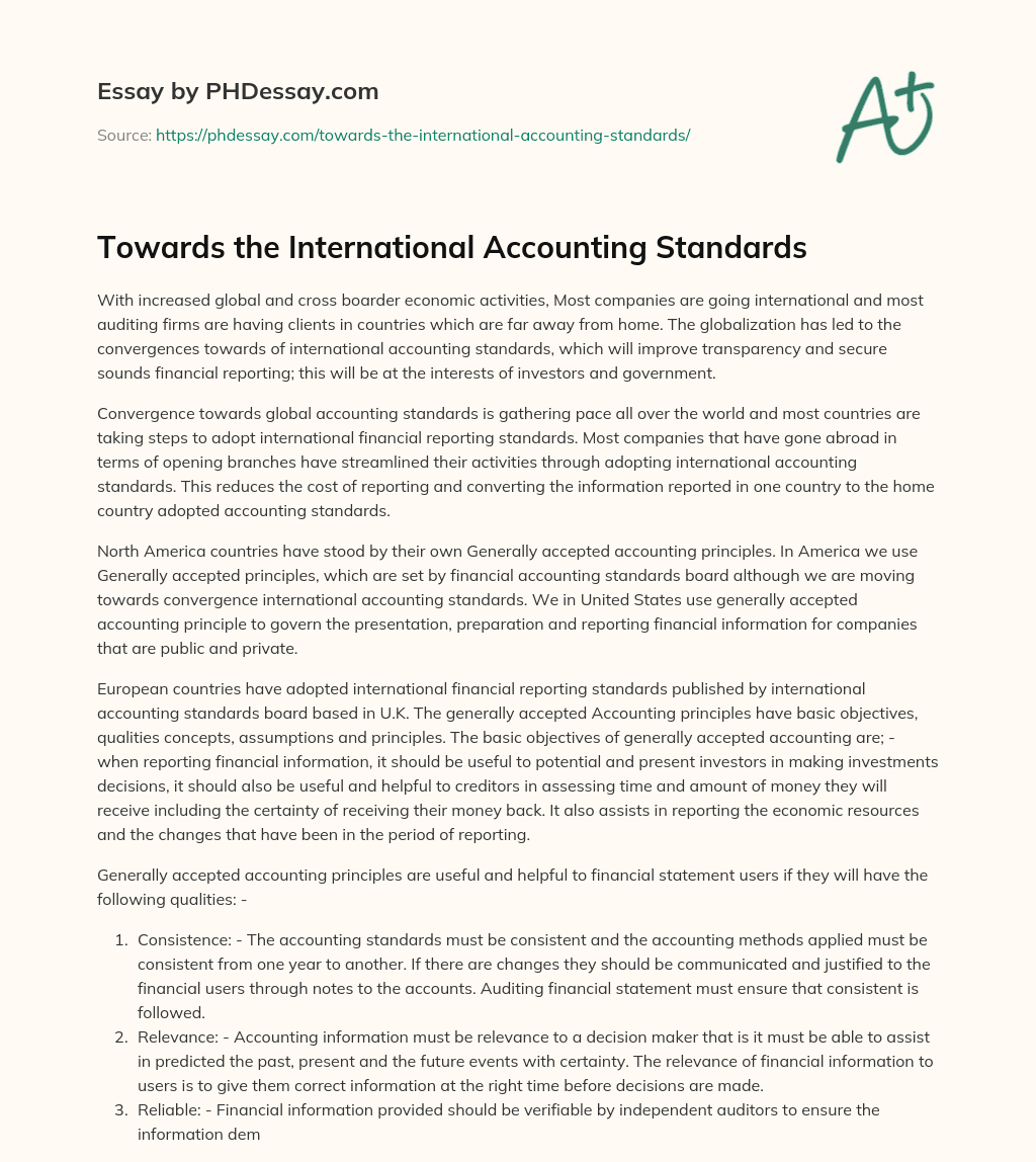 Towards the International Accounting Standards essay