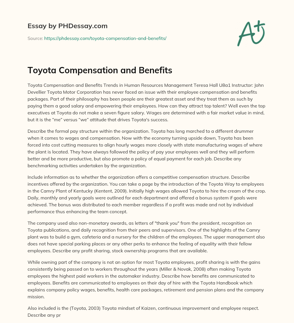 Toyota Compensation and Benefits - PHDessay.com