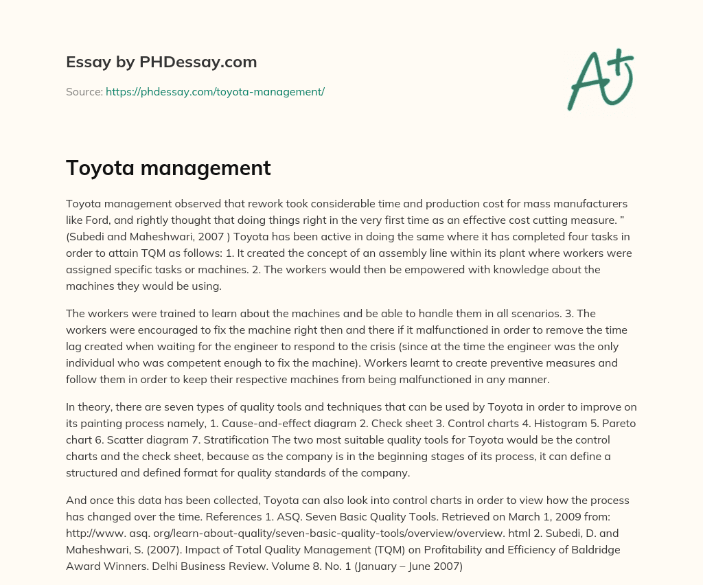 Toyota management essay