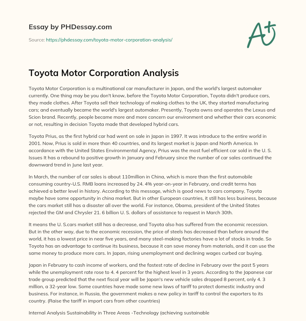 Toyota Motor Corporation Analysis essay