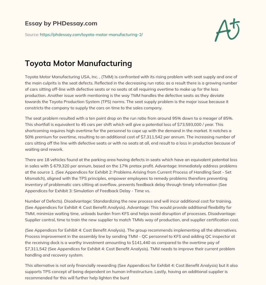 Toyota Motor Manufacturing essay