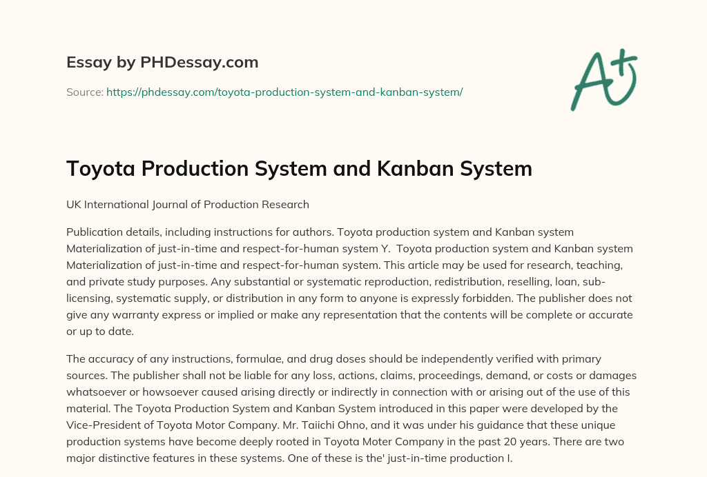Toyota Production System and Kanban System essay