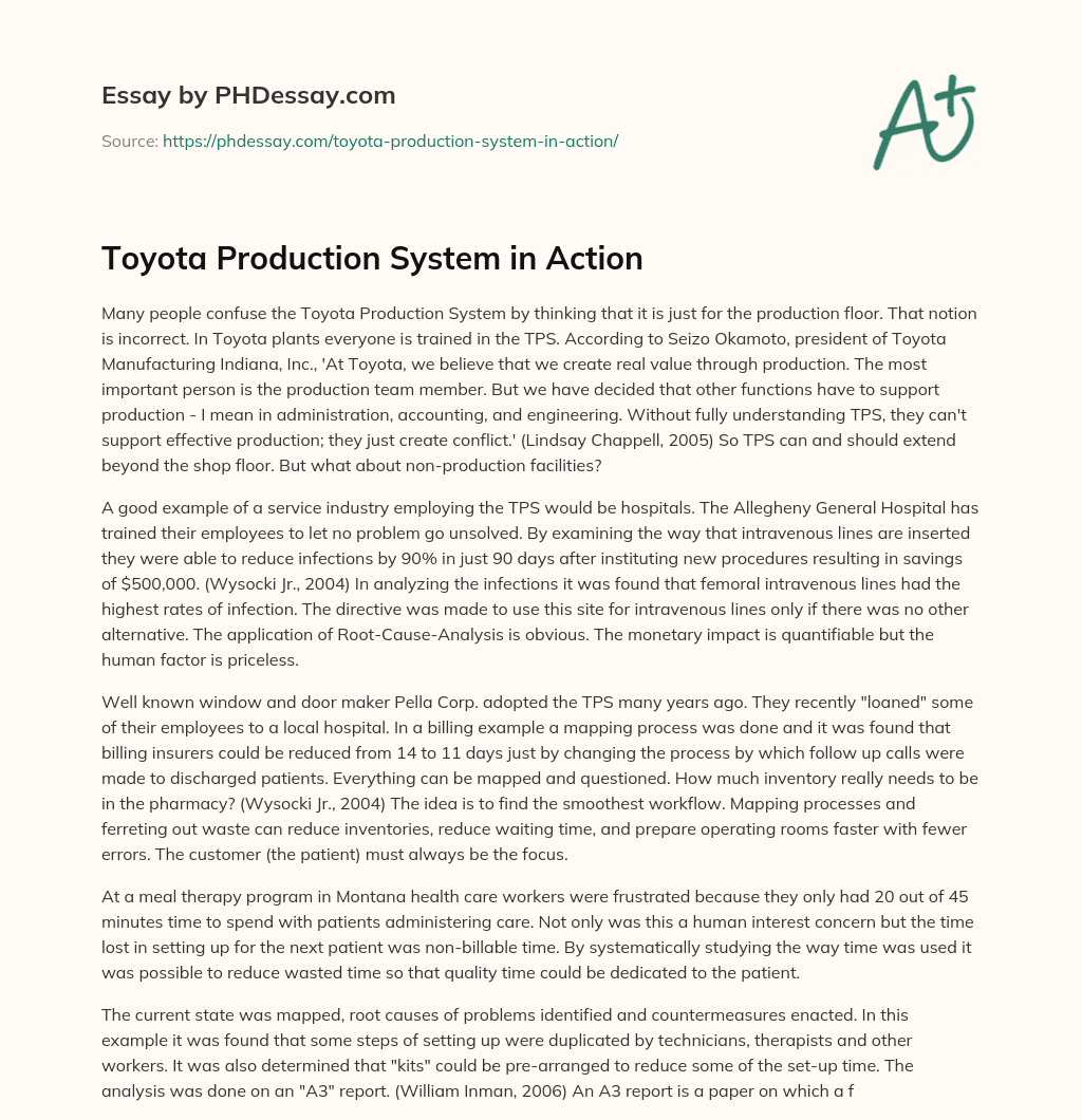 Toyota Production System in Action essay