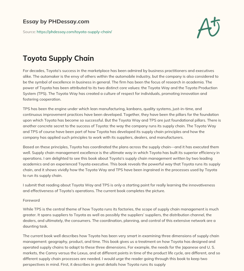 Toyota Supply Chain essay