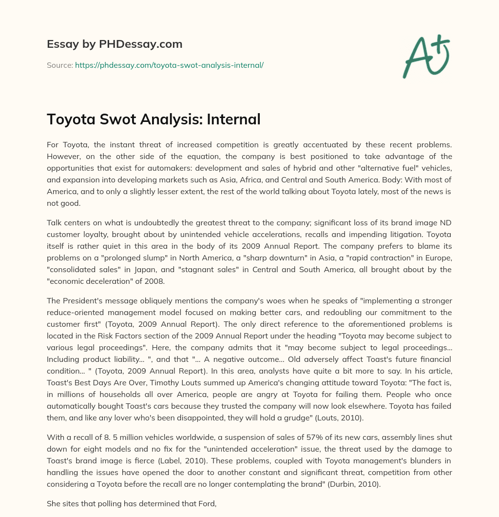 Toyota Swot Analysis: Internal essay