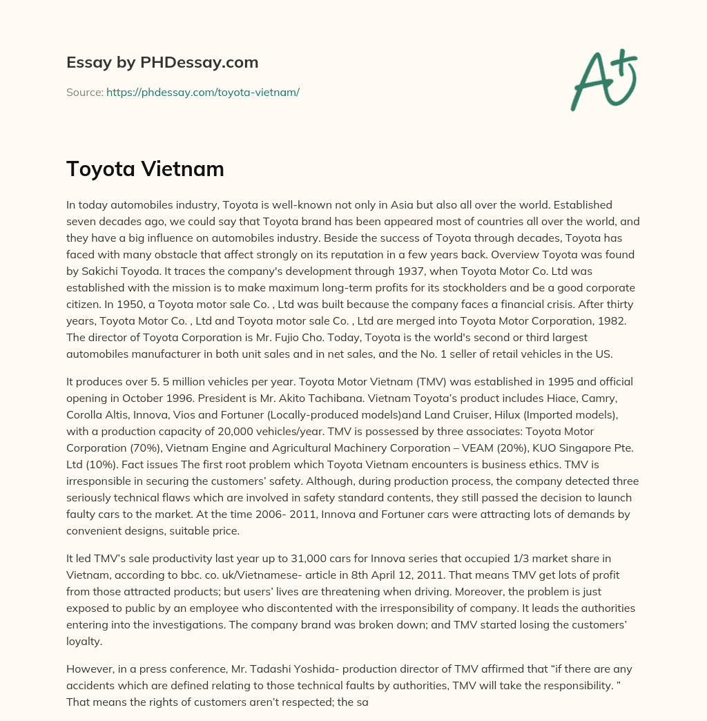 Toyota Vietnam essay