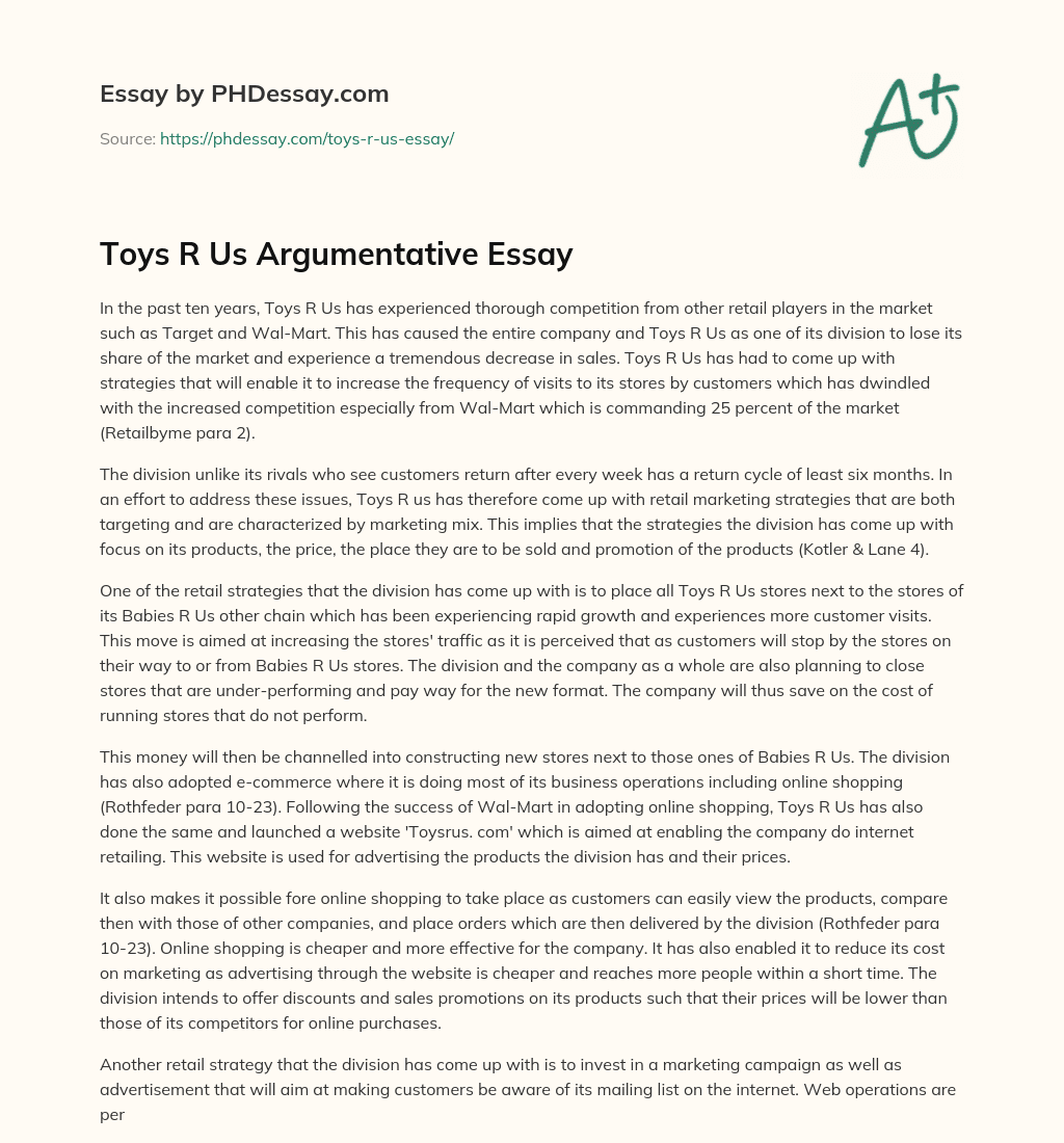 Toys R Us Argumentative Essay essay