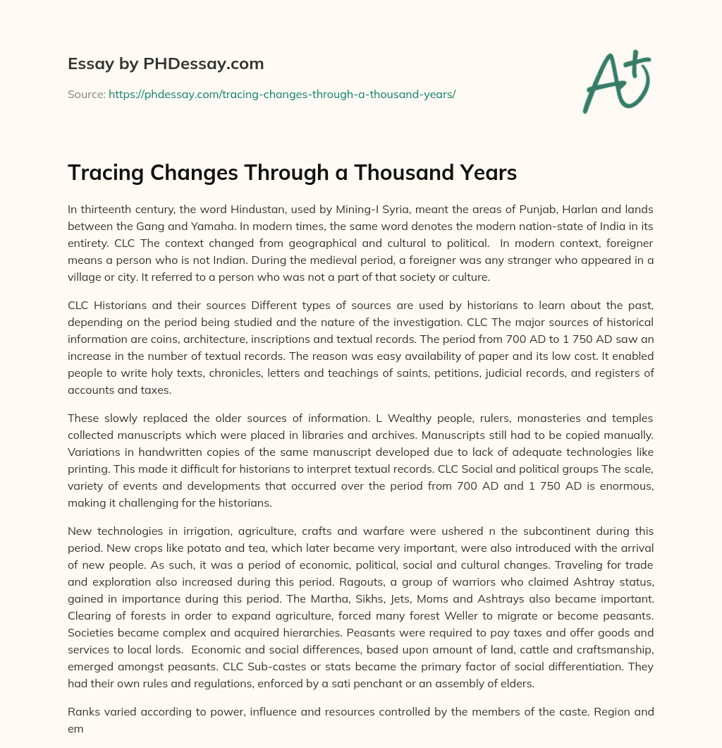 Tracing Changes Through a Thousand Years essay