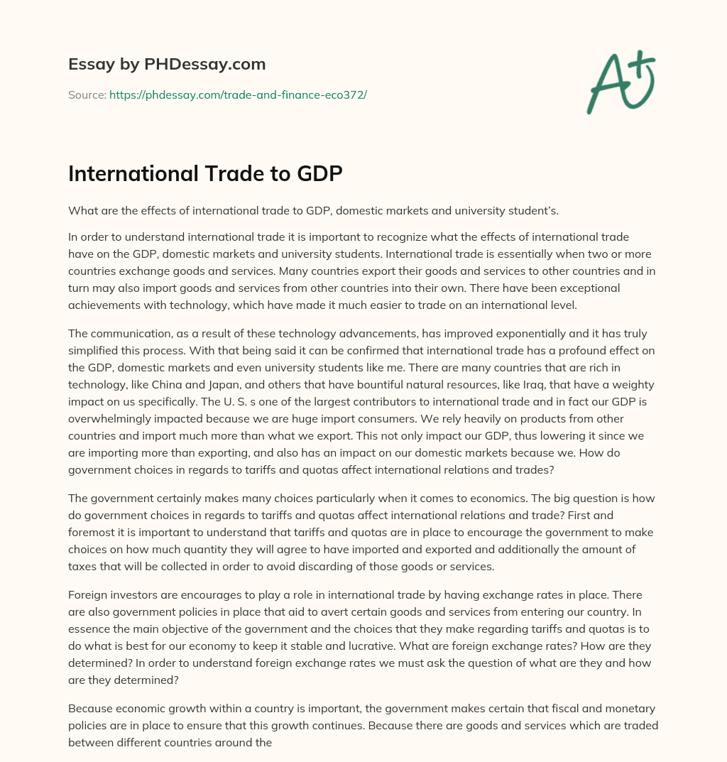 International Trade to GDP essay