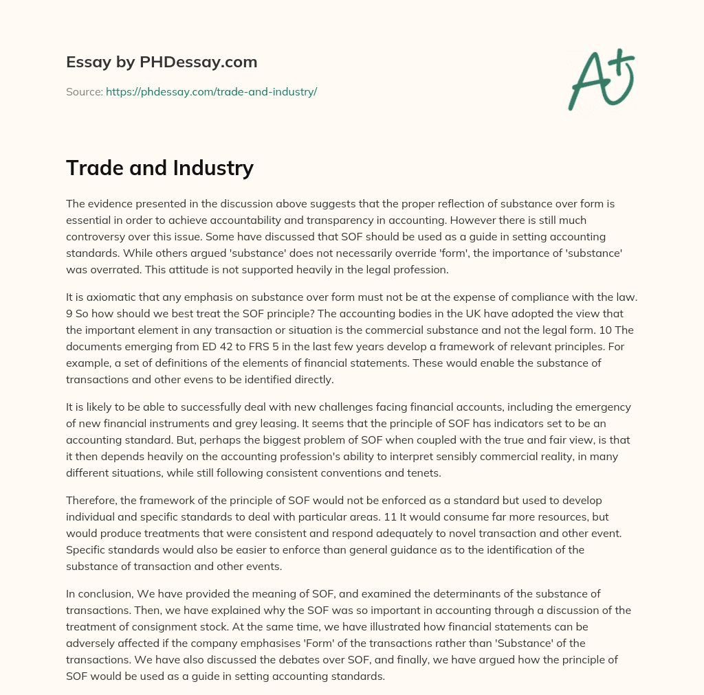 Trade and Industry essay