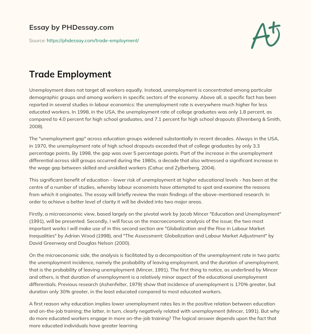 Trade Employment essay