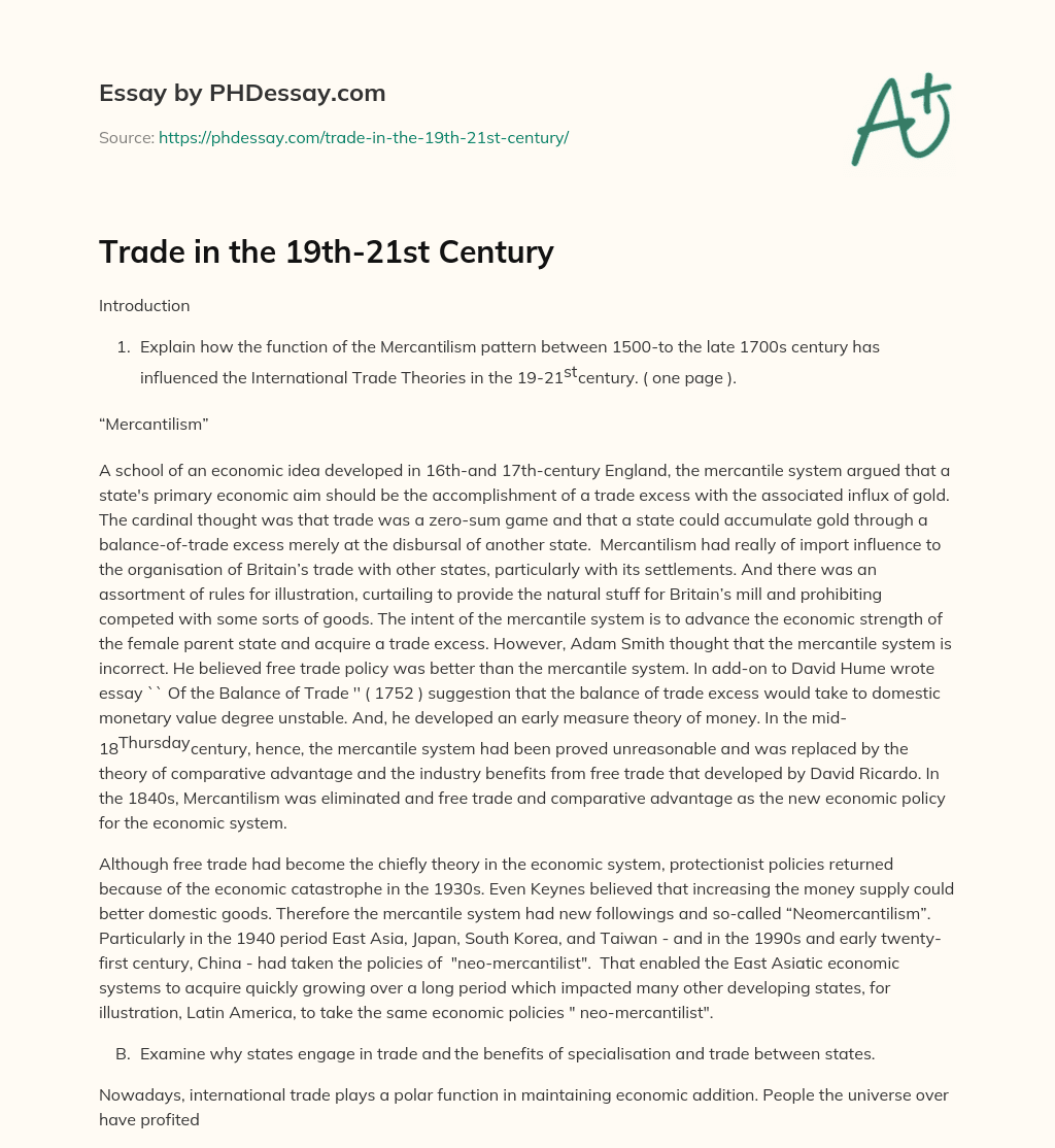 Trade in the 19th-21st Century essay