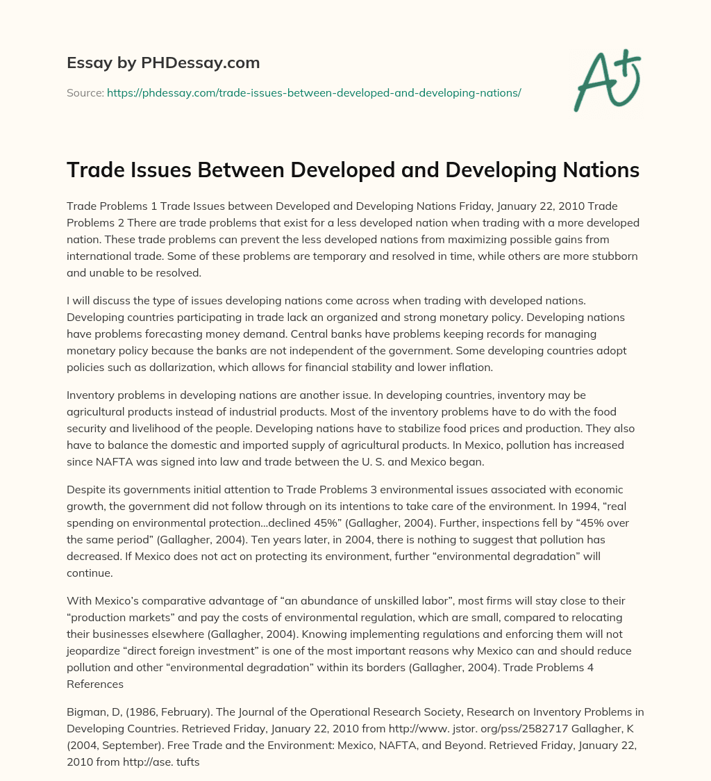 Trade Issues Between Developed and Developing Nations essay