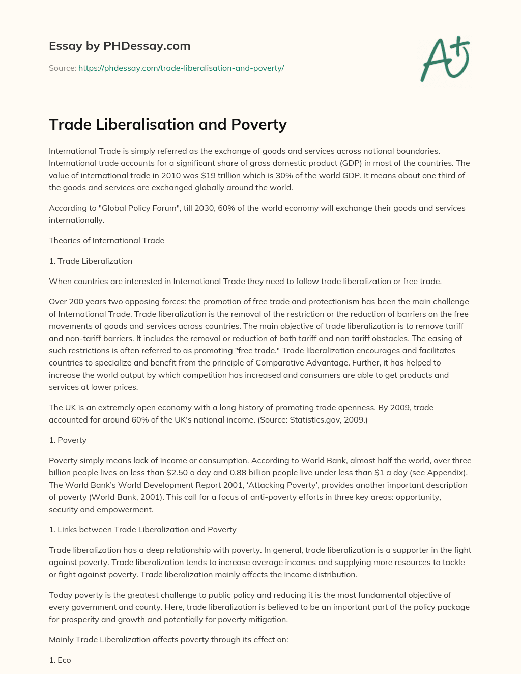 Trade Liberalisation and Poverty essay
