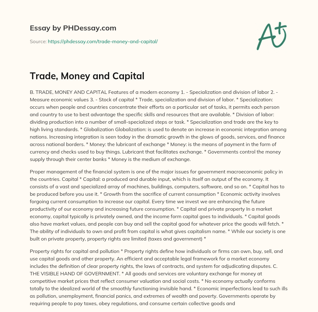 Trade, Money and Capital essay