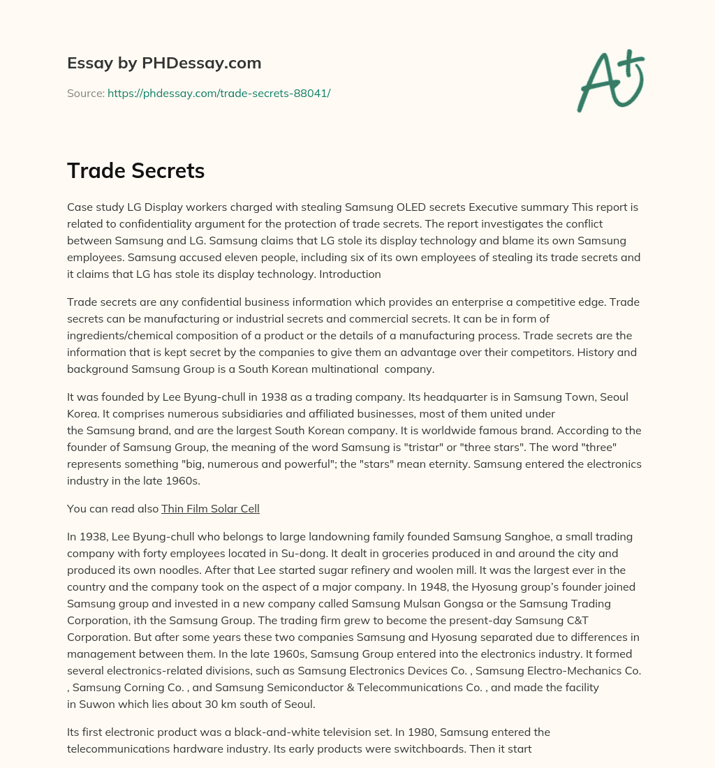 Trade Secrets essay