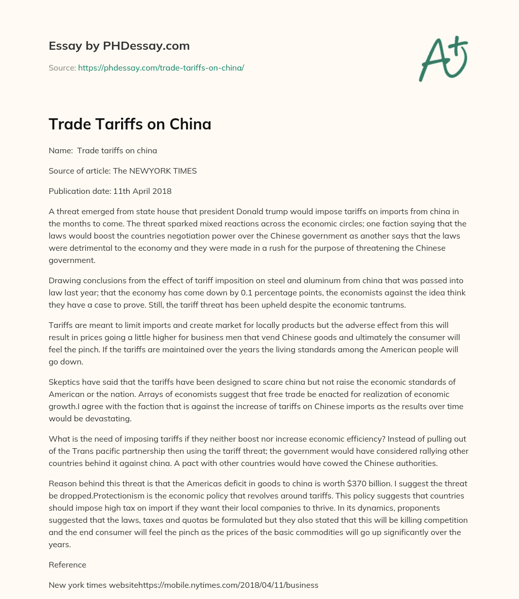 Trade Tariffs on China essay