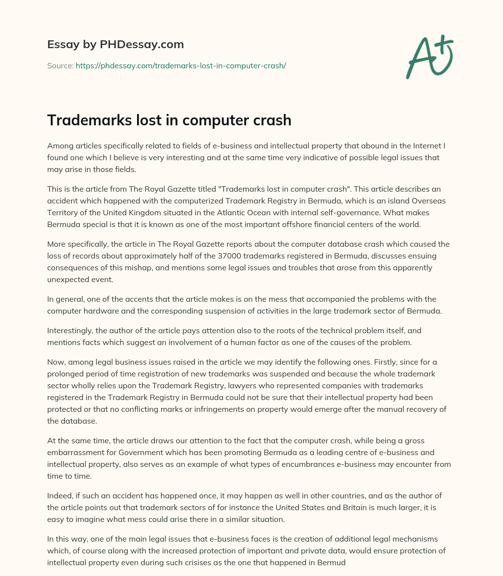 Trademarks lost in computer crash essay