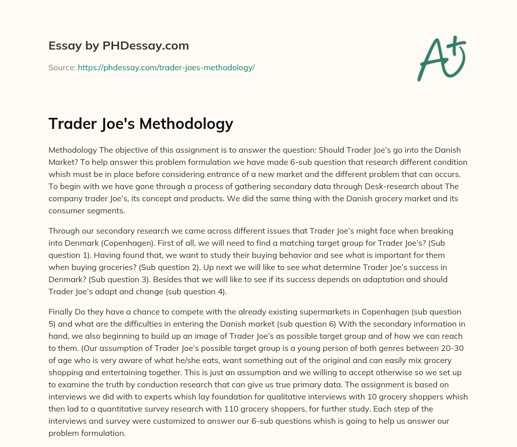 Trader Joe’s Methodology essay