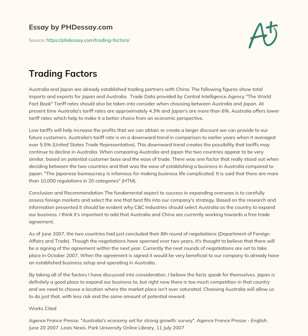 Trading Factors essay