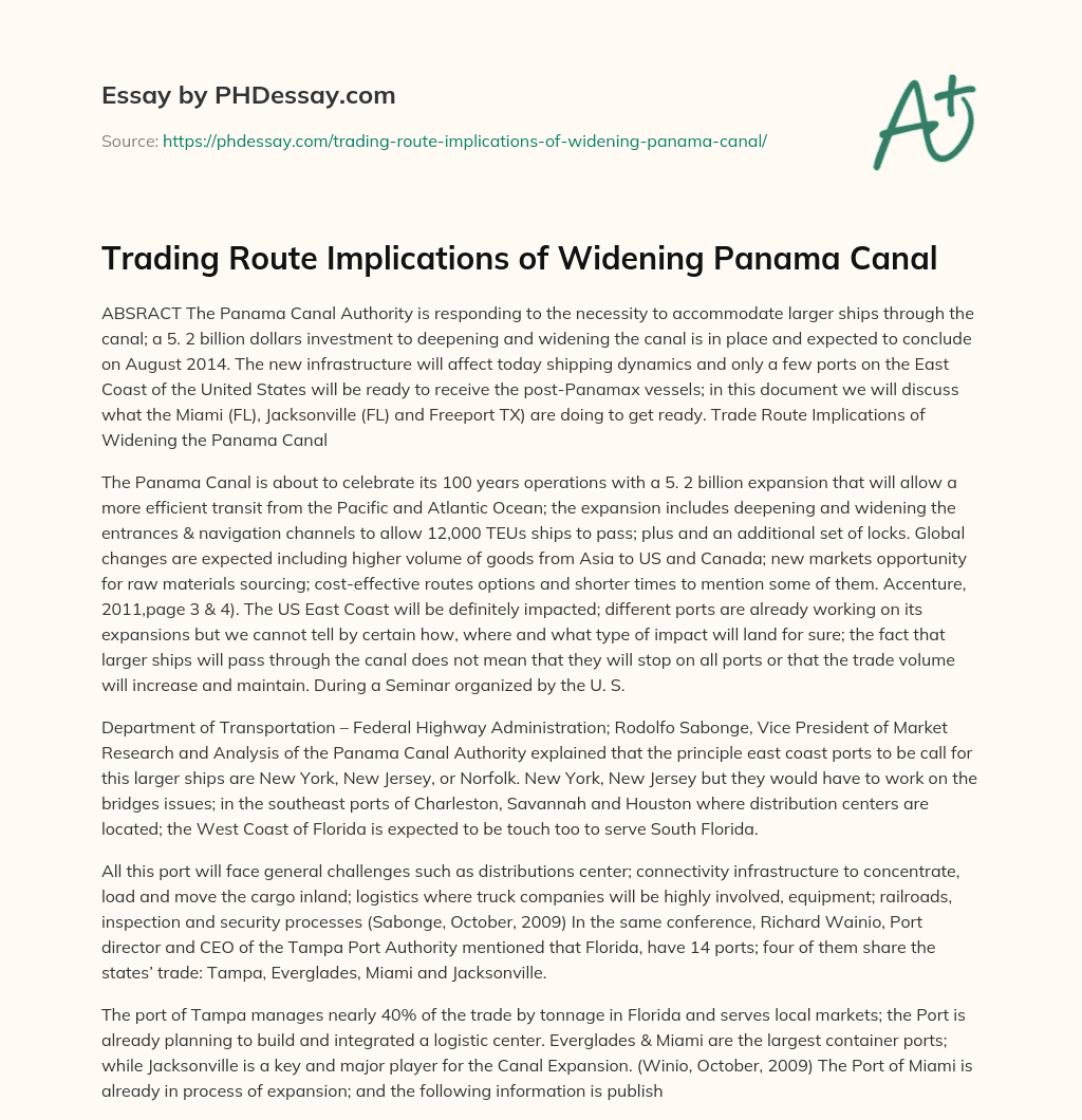 Trading Route Implications of Widening Panama Canal essay