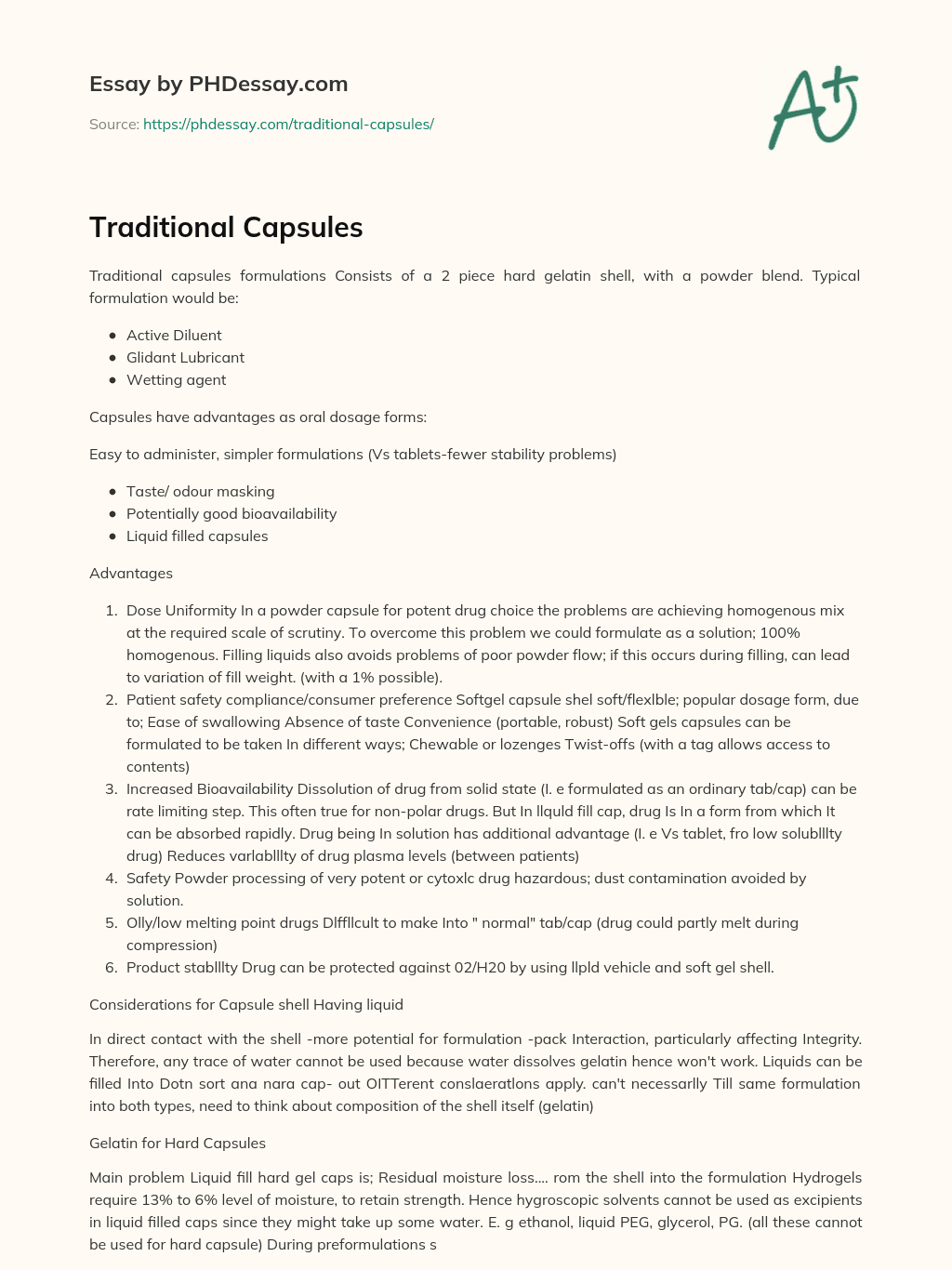 Traditional Capsules essay