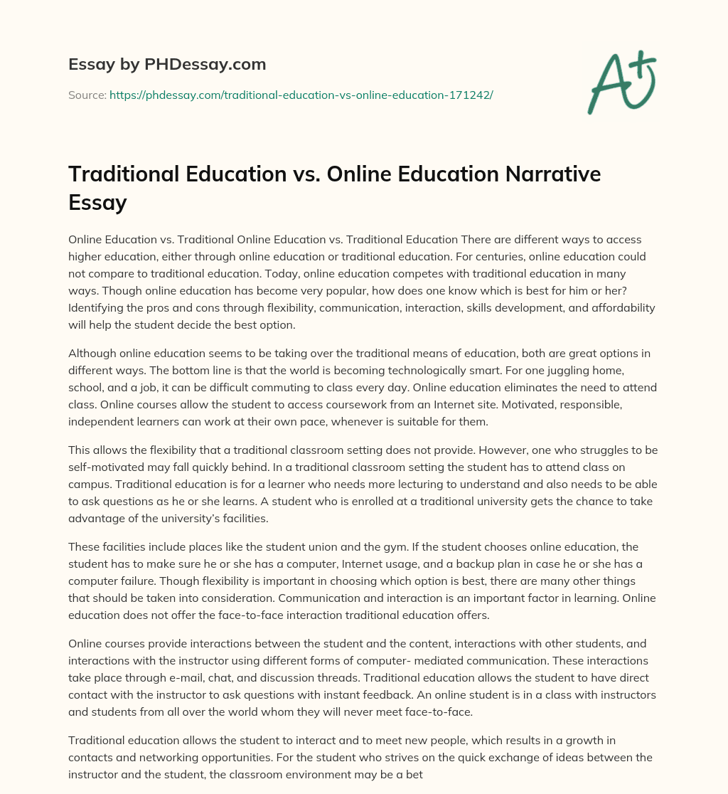 digital education vs traditional education essay