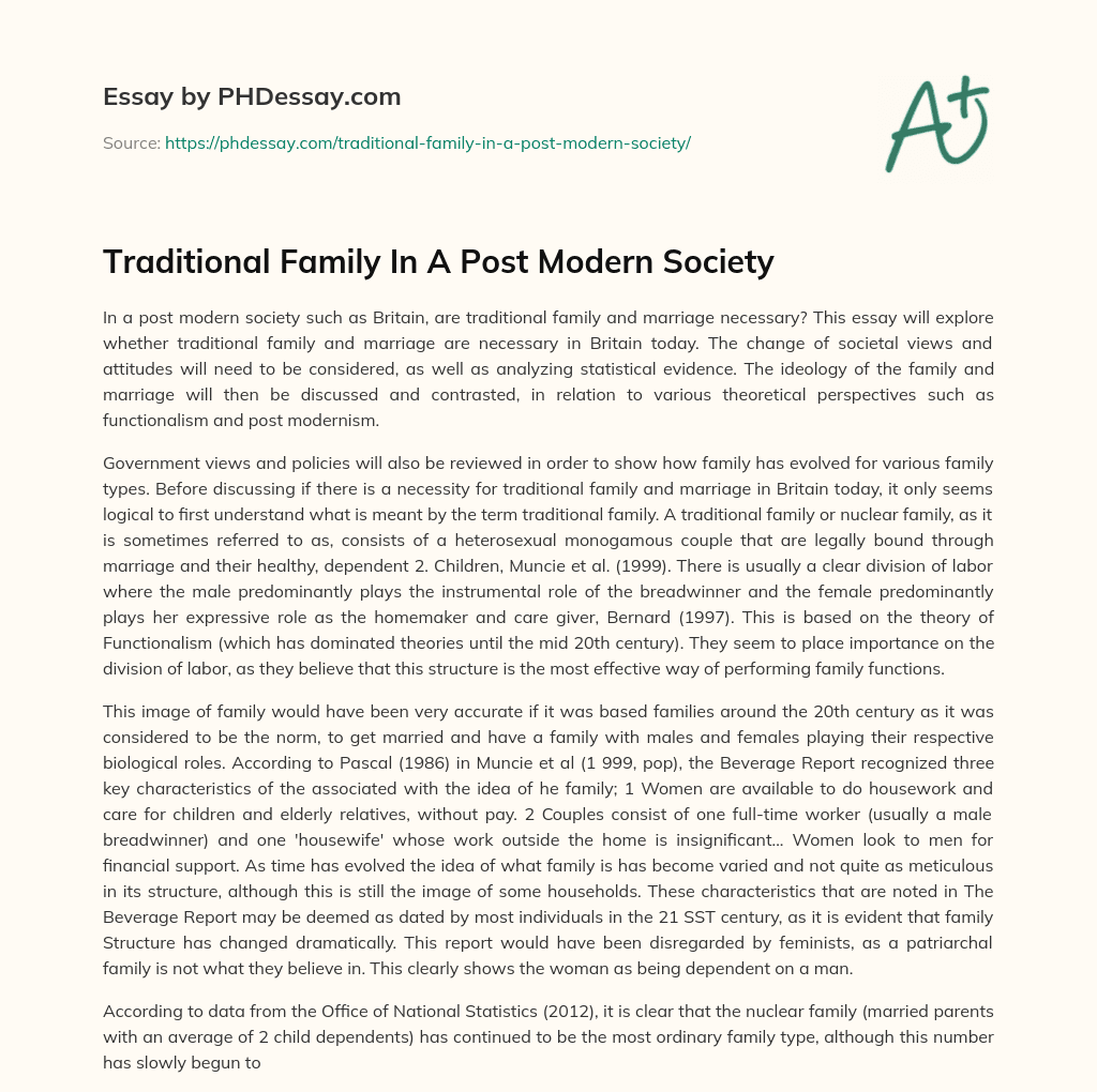 Traditional Family In A Post Modern Society essay