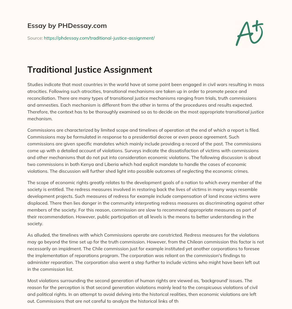 Traditional Justice Assignment essay
