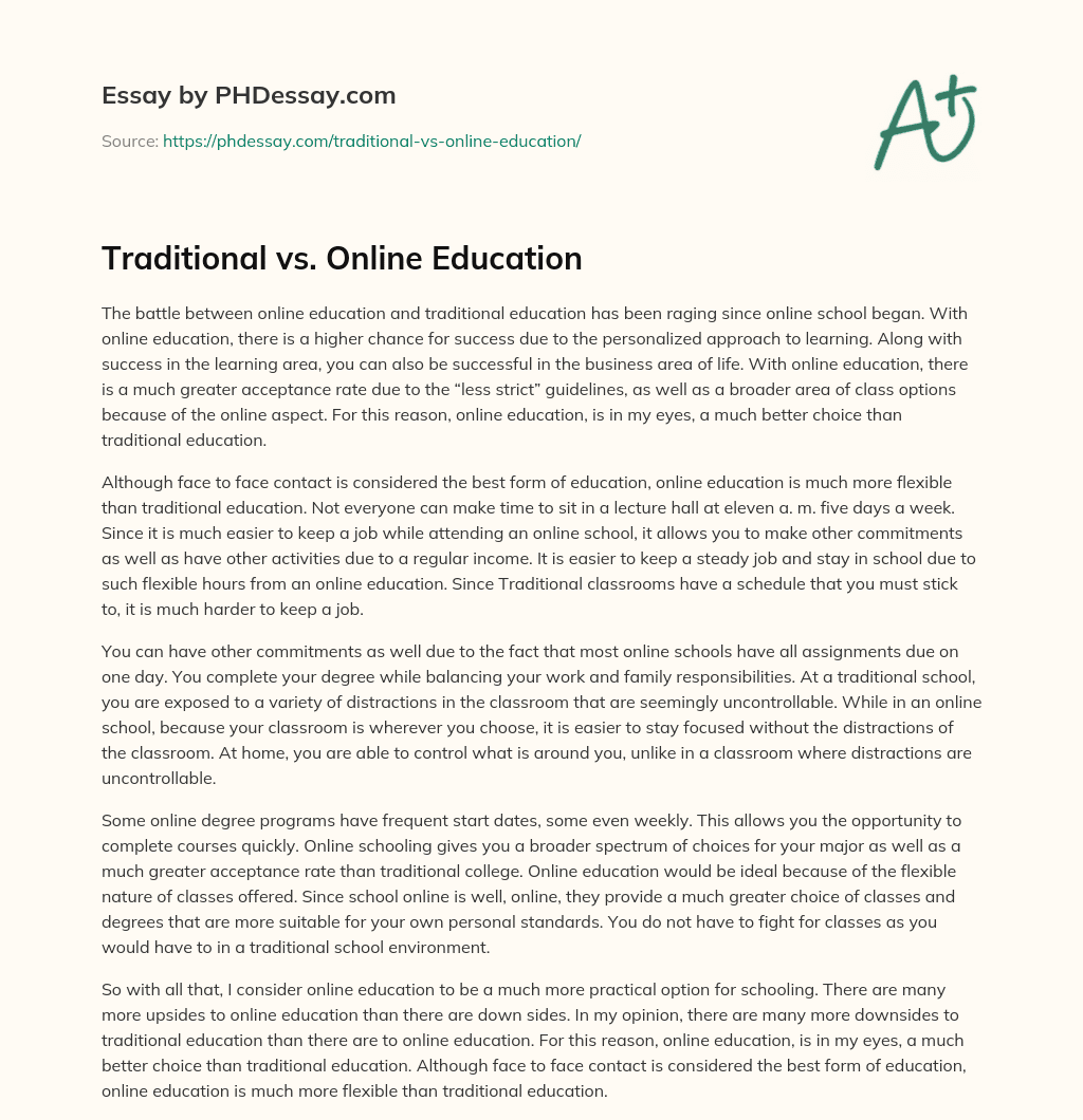 Traditional vs. Online Education essay