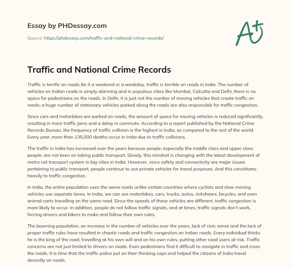 Traffic and National Crime Records essay