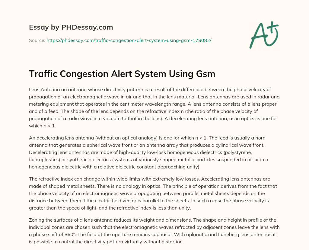 Traffic Congestion Alert System Using Gsm essay