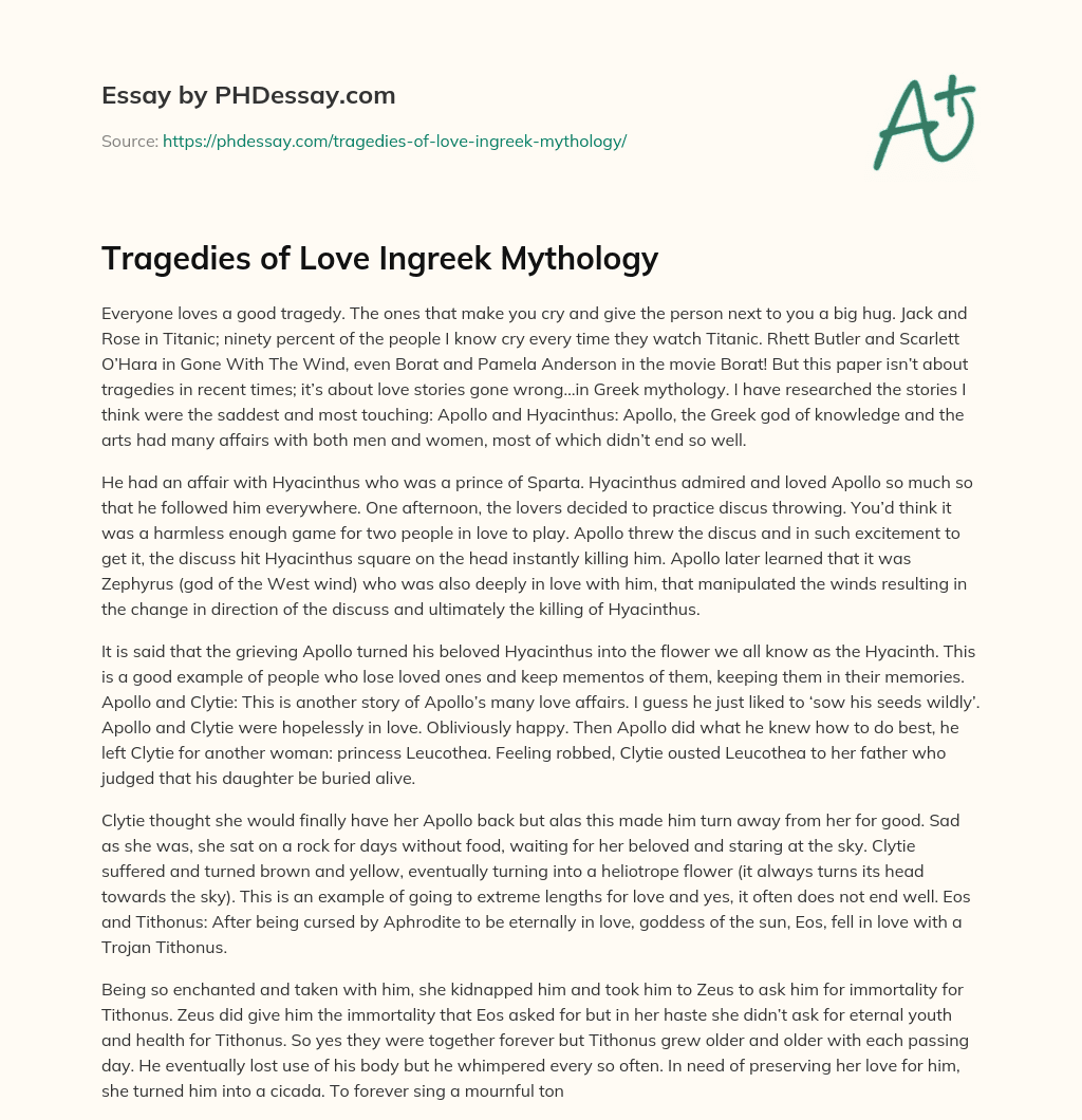 Tragedies of Love Ingreek Mythology essay