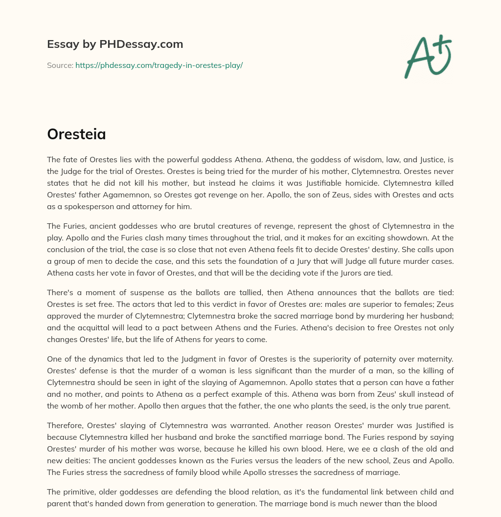 The Trial of Orestes: Athena’s Decision essay