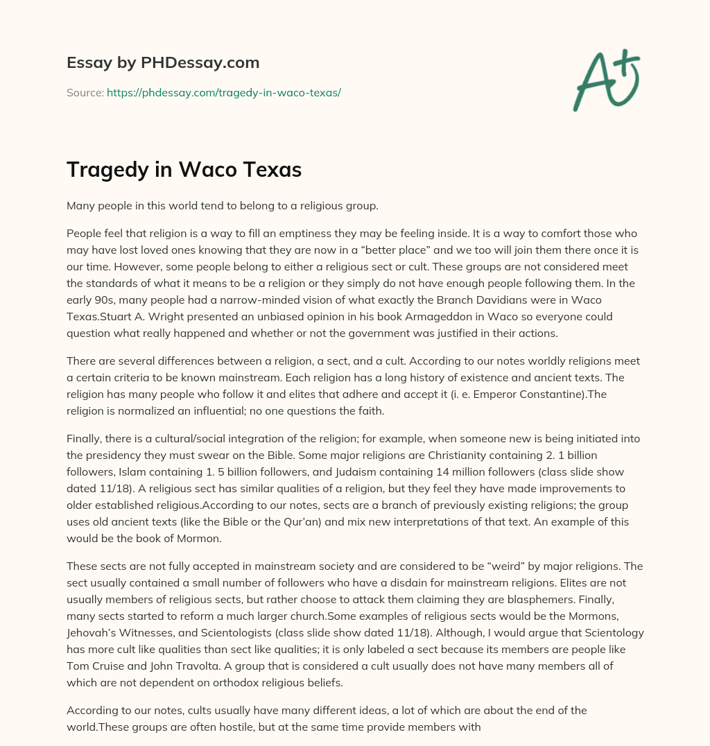 Tragedy in Waco Texas essay