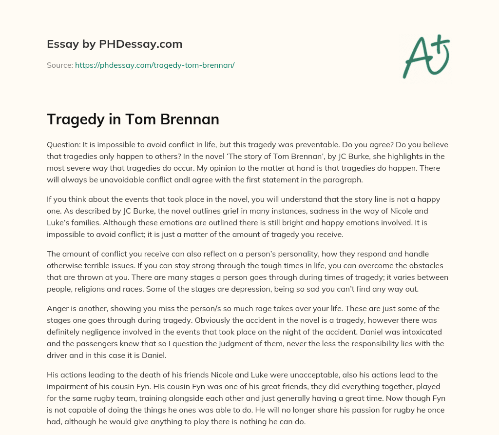 Tragedy in Tom Brennan essay
